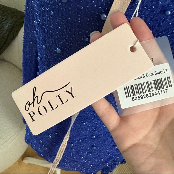 OH POLLY Chelsea Embellished Wrap Over A-Line Mini Dress in Dark Blue Size 8 NWT - Picture 7 of 11
